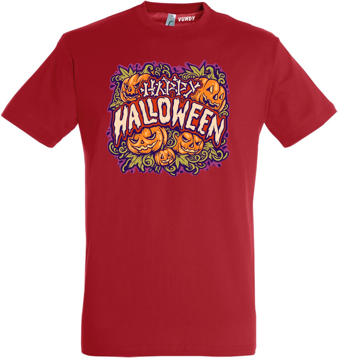 T-shirt Happy Halloween pompoen | Halloween kostuum kind dames heren | verkleedkleren meisje jongen | Rood | maat S